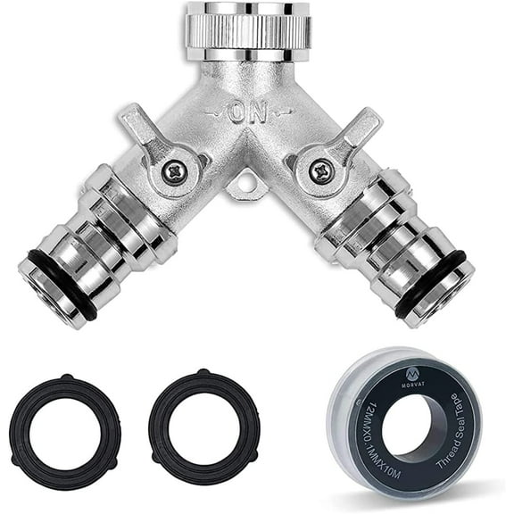 Morvat Nickel Plated Brass Garden Hose 2-Way Splitter & Quick Connect Fittings
