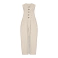 thumbnail image 6 of Summer Womens Jumpsuit 100% Cotton Loose Casual Pockets Solid Color Sleeveless Bodysuit with Three-Quarter Pants, 6 of 6