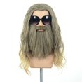 thumbnail image 1 of Pelucas rizadas largas y rubias marrones para hombres con bigote Peluca de fiesta de disfraces de Halloween Cosplay, 1 of 5