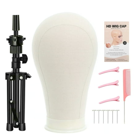 RYHAIR 23 inches Canvas Mannequin Head with Tripod Stand Wig Cap T Pins Rat Tail Comb and Hairpins for Wig Making Practice Styling Training Display