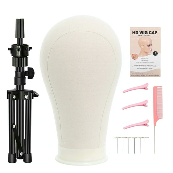 RYHAIR 23 inches Canvas Mannequin Head with Tripod Stand Wig Cap T Pins Rat Tail Comb and Hairpins for Wig Making Practice Styling Training Display