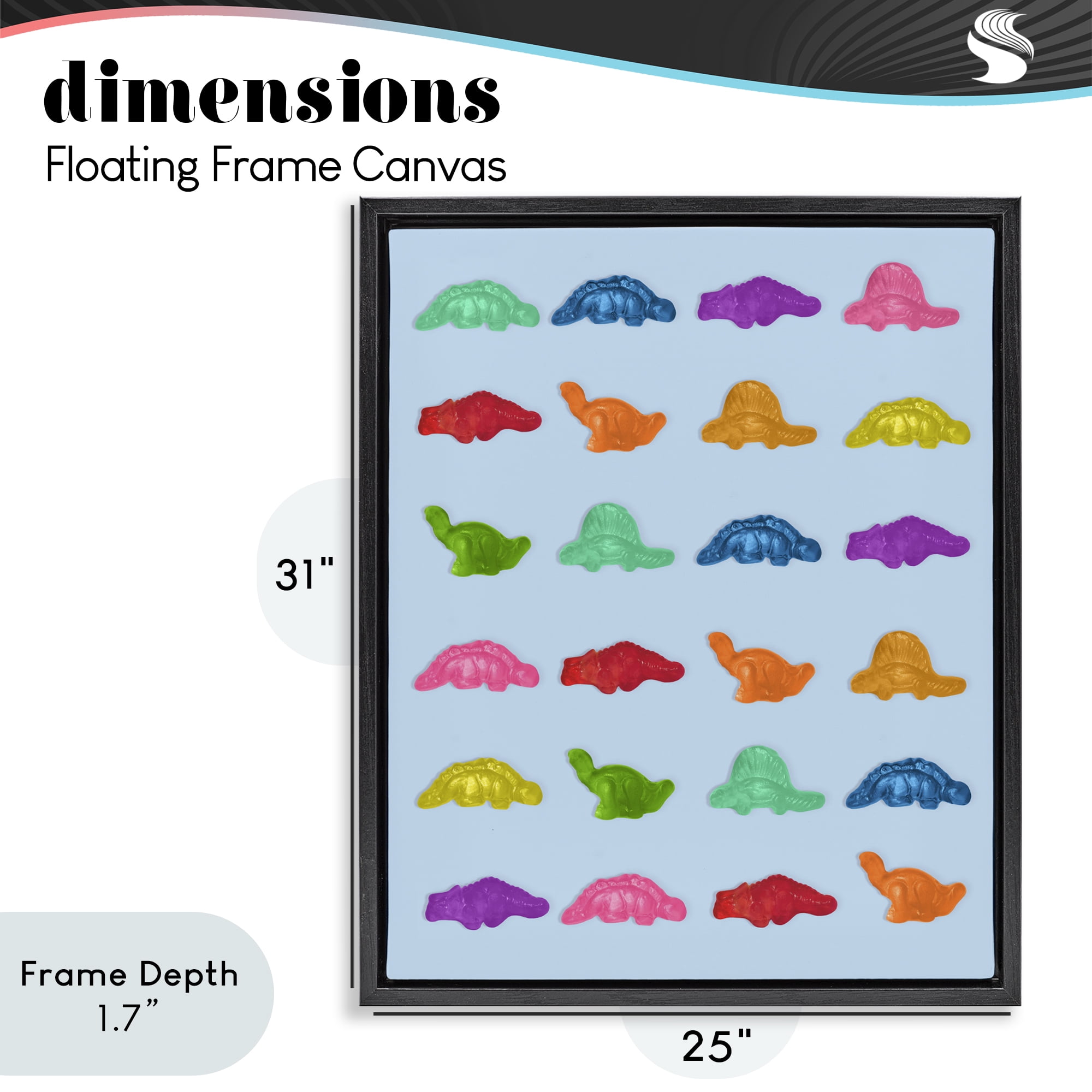 Stupell Industries Colorful Dinosaur Gummies Black Framed Floater Canvas Wall Art, design by LISH Creative