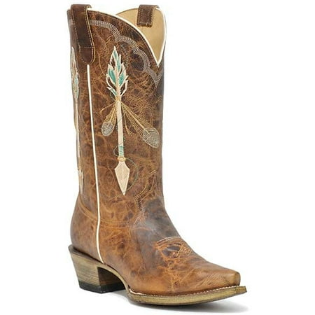 

Women s Roper Arrow Feather Leather Boots Handcrafted with Flextra Calf Brown