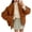 Brown, variant on Women's Oversized Cropped Pea Coat - Lapel Double Breasted With Pockets, Warm Fall Winter Casual Outerwear for Commute Wine L