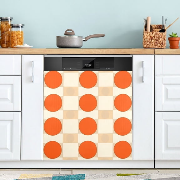 Yayeee Magnetic Dishwasher Cover for The Front Decoration Home Kitchen Machine Sticker Protector, Orange Geometric Circles