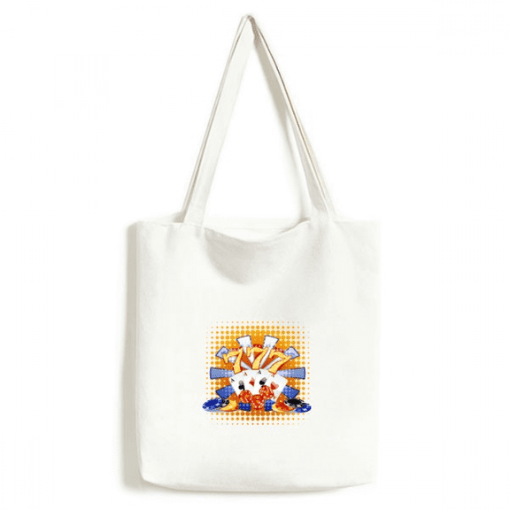 Casino Dice Chips Poker Illustration Tote Canvas Bag Shopping Satchel Casual Handbag