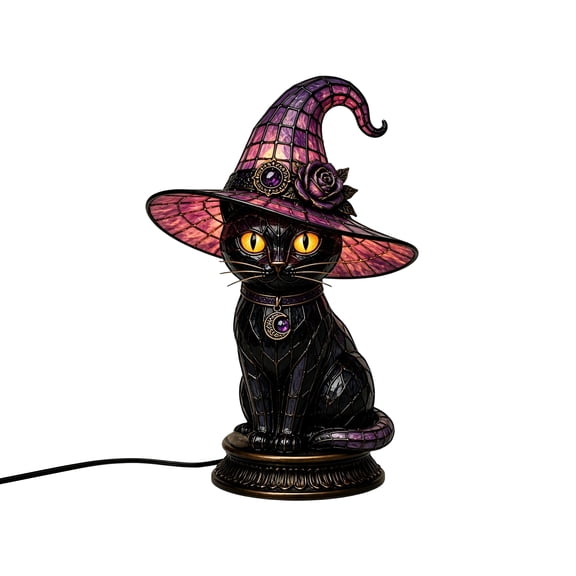 Halloween Cat Figurine Lamp, Tabletop Decorative Light for Home Indoor Decor, Spooky Cat Night Light Ornament for Shelf Mantel, Halloween Party Decoration