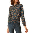 thumbnail image 5 of Allegra K Women's Smocked Waist Ruffled Hem Stand Collar Floral Dotted Blouse, 5 of 6