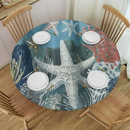 

Sheronv Starfish Coral Ocean Round Table Cover Stain Resistant Washable Indoor Outdoor Tablecloth Kitchen Dining Wedding Parties 100% Polyester Fiber 54-58