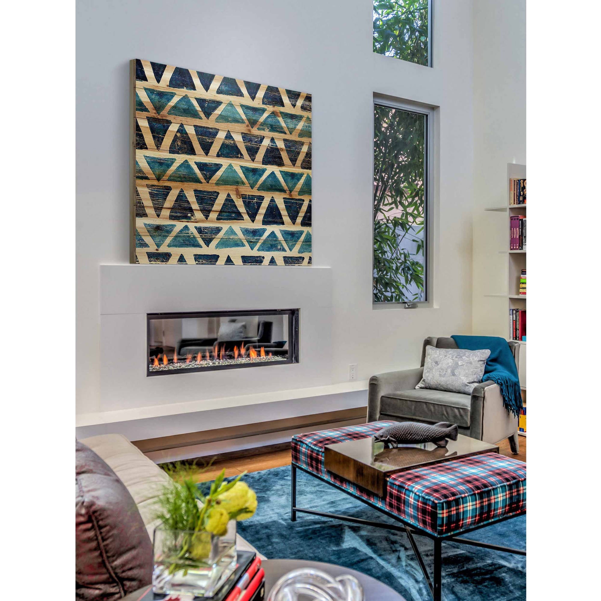Marmont Hill - "Blue Rows" Painting Print on Natural Pine Wood