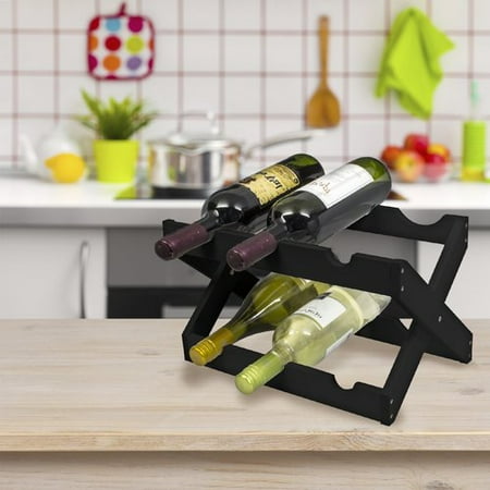 Bamboo Collapsible Countertop Wood Wine Rack Holds 6 Bottles