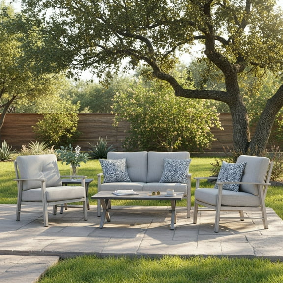 Mondawe 5-Piece Aluminum Patio Set: Washable Cushions, Weather-Resistant Sofa