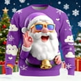thumbnail image 2 of Telankuip Cute Santa Claus Large 3D Print Pattern Sweatshirt for Men Trendy Ribbing Loose Comfort Plus Size Casual Tops Long Sleeve X-Mas Holiday Crewneck Pullovers Purple S, 2 of 3
