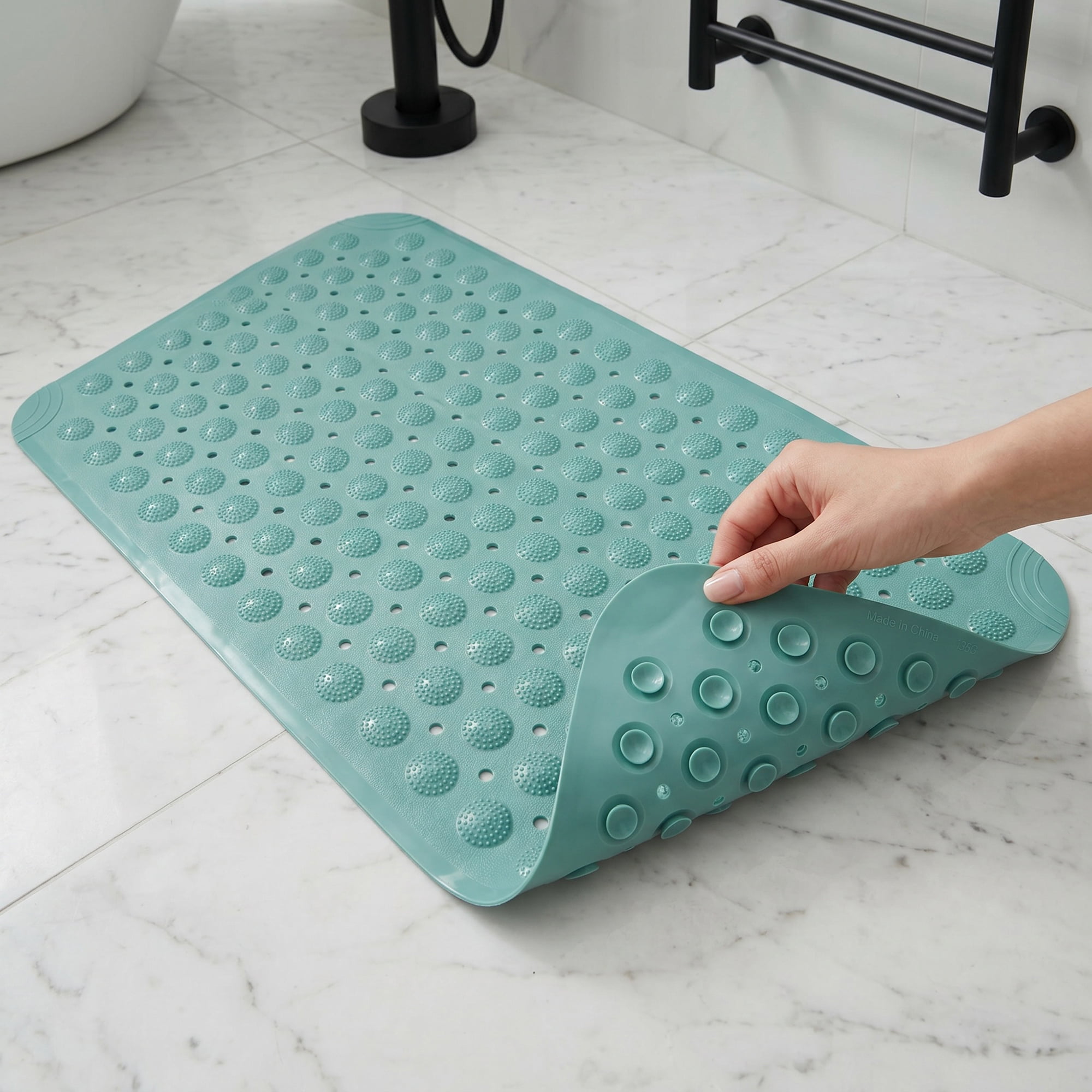 Unique Bargains Non Slip Quick Dry Machine Washable Bath Tub Mat Green 32" x 16"