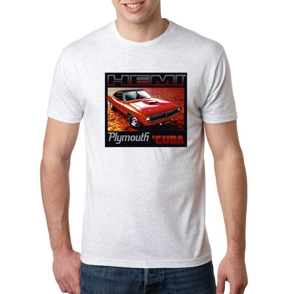 Wild Bobby, 1971 Hemi Plymouth Cuda American Muscle Car | Mens Cars and Trucks Premium Tri Blend T-Shirt, Heather White, Small