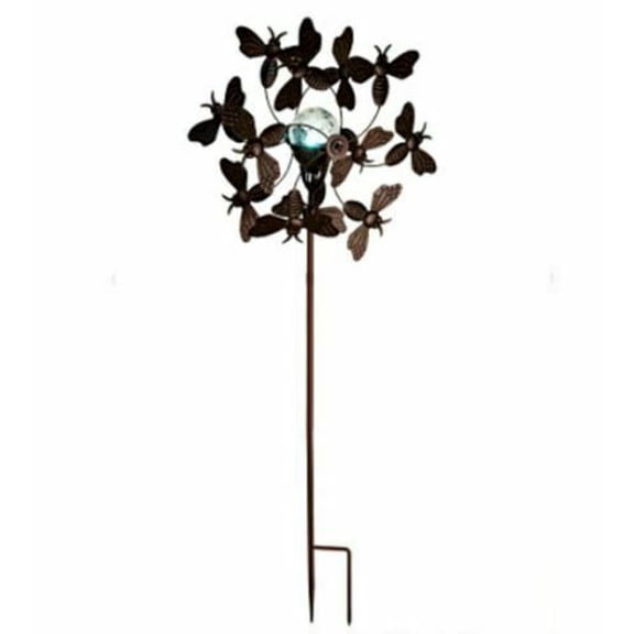 Garden Decoration Butterfly Wind Spinner with Rechargeable Solar Light Globe