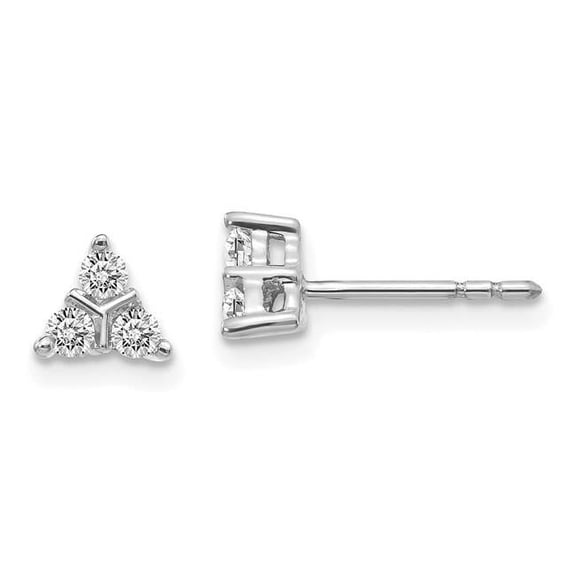 Finest Gold 6 mm 14K Gold 3 Stone Diamond Triangle Earrings, White