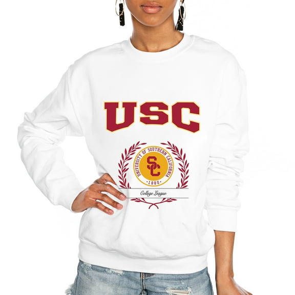 Women's Gameday Couture White USC Trojans It's a Vibe Classic Fleece Crewneck Pullover Sweatshirt