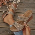 thumbnail image 2 of Zefriona Women's Casual Wedge Sandals Slip On Floral Open Toe Comfortable Summer Beach Slides Rose Gold Size 6.5, 2 of 10