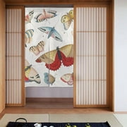 XMXT Japanese Noren Doorway Room Divider Curtain,Multicolored Butterfly Hand Painted Restaurant Closet Door Entrance Kitchen Curtains, 34 x 56 inches