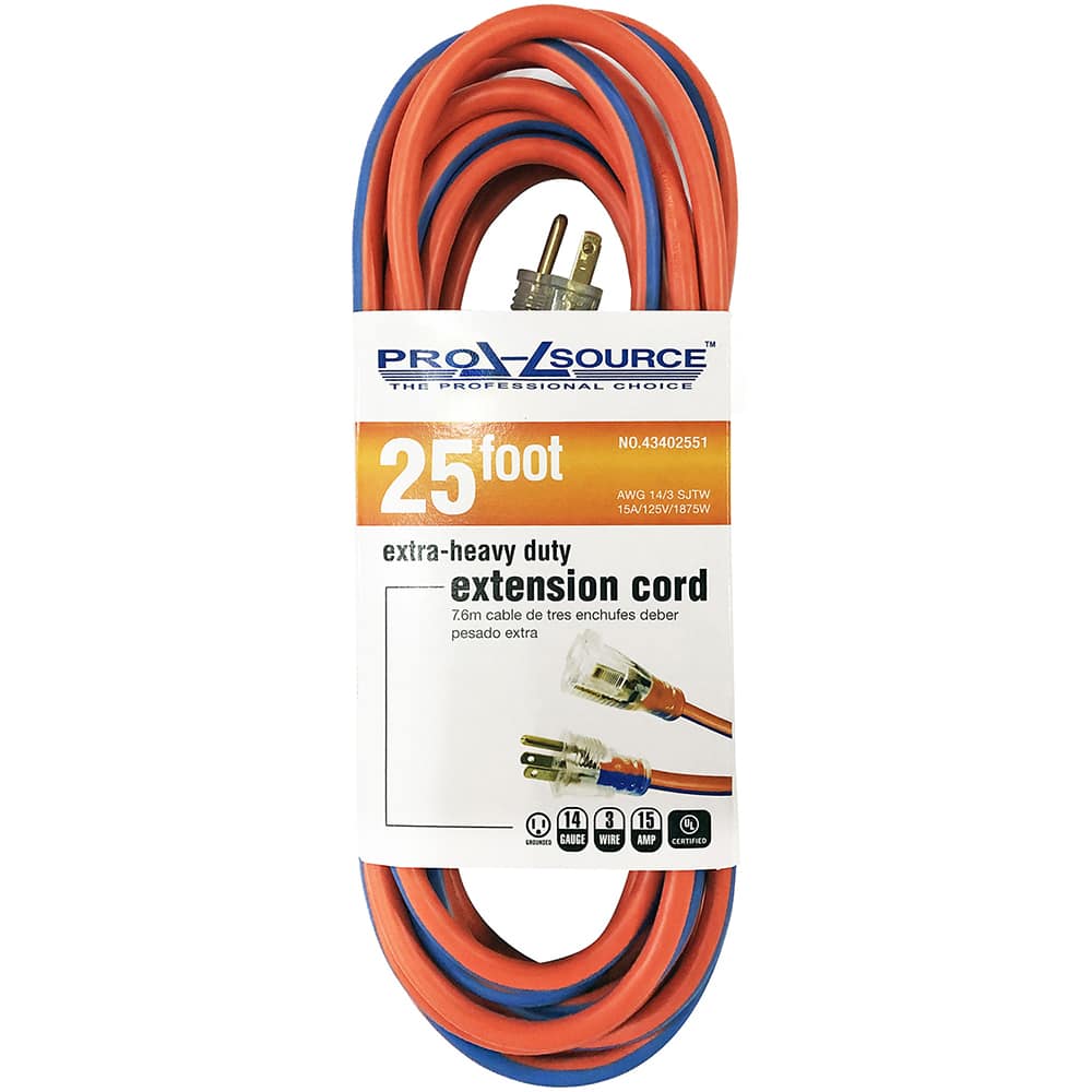 PROSOURCE 25 Foot Outdoor Extension Cord, 14/3 Gauge/Conductors