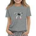 thumbnail image 3 of CCRFTGI Shirt for Kids Girls Size 10-12 Funny Preppy Bowknot Graphic T Shirts Fashion Tee Summer Tops Short Sleeve Crew Neck Gift T-Shirt Light Gray 9-10 Years, 3 of 6