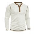 thumbnail image 3 of Henley Shirts for Men Ribbed Knit Long Sleeve Shirts Muscle Casual Loose Fit Color Block Trendy Fall Basic Top Lightweight Dressy Work Office Tees Business Pullovers, 3 of 6