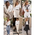 thumbnail image 6 of QUALFORT Women’s V-Neck Cable Knit Sweater, Lightweight Long Sleeve Pullover, Off White, Size L, 6 of 7
