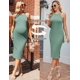thumbnail image 5 of Ekouaer Maternity Dress Rib Knit Side Slit Stretchy Bodycon Pregnancy Dresses Halter Neck Sleeveless Pregnant Clothes, 5 of 5