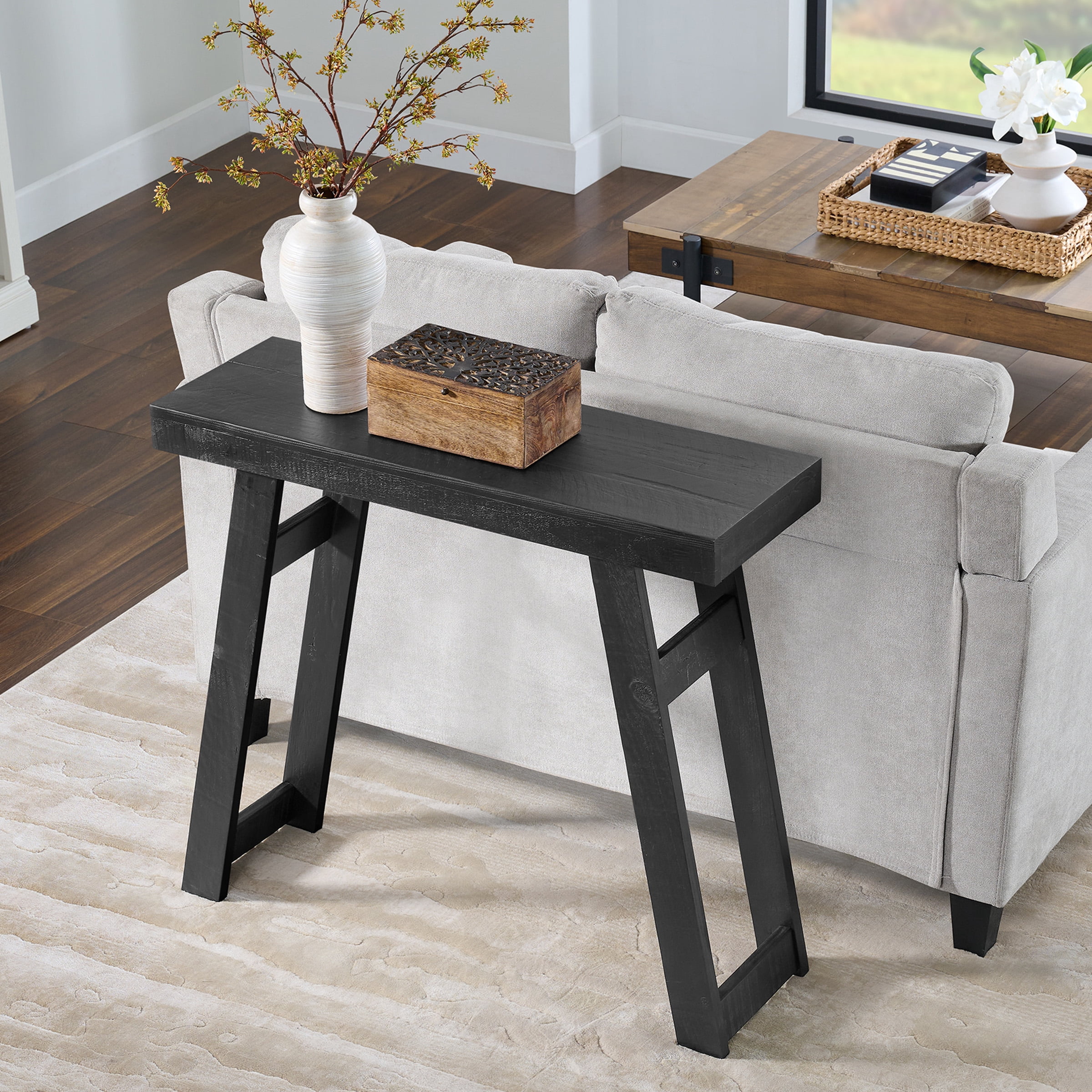 Alaterre Furniture Lawas Solid Wood Console Table - 36 Inch Small Entryway Table (Black)