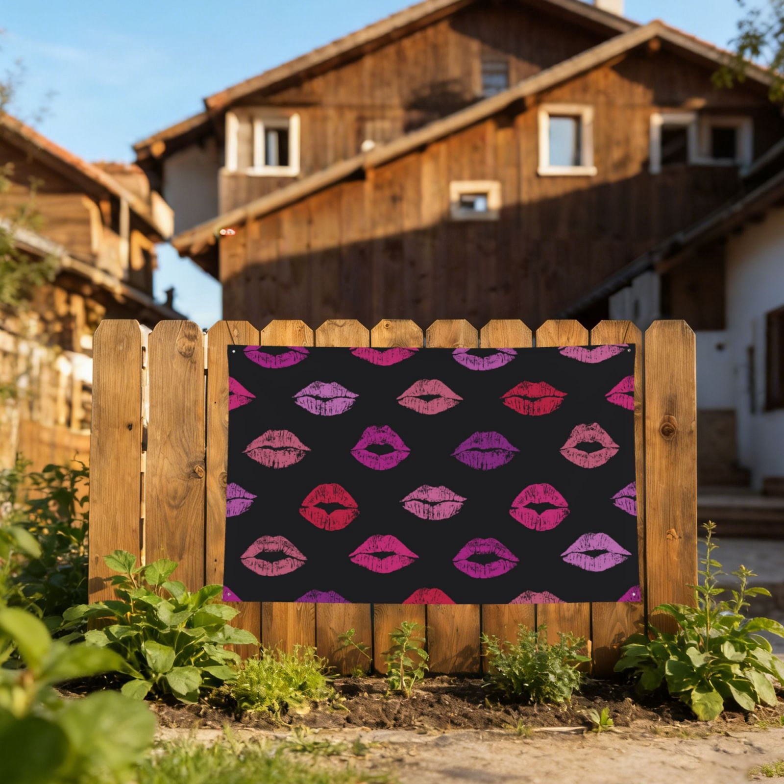 Lips Kiss Four Hole Decorated Banner Flag for Garden Yard Home Decoration Indoor Outdoor 4x6 Ft