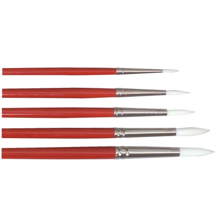 Style Lacquer - Dynasty Round Style D White Taklon Short Lacquered Hardwood Handle Watercolor Paint Brush Set, Assorted Size, Set of 5