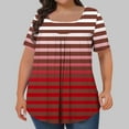 thumbnail image 2 of Women Plus Size Shirts Short Sleeve Tshirt Striped Pleated Pullover Casual Curved Hem Blouse Summer, 2 of 5