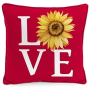 Mainstays Love Sunflower Reversible Outdoor Throw Pillow, 16", Red Novelty and Floral