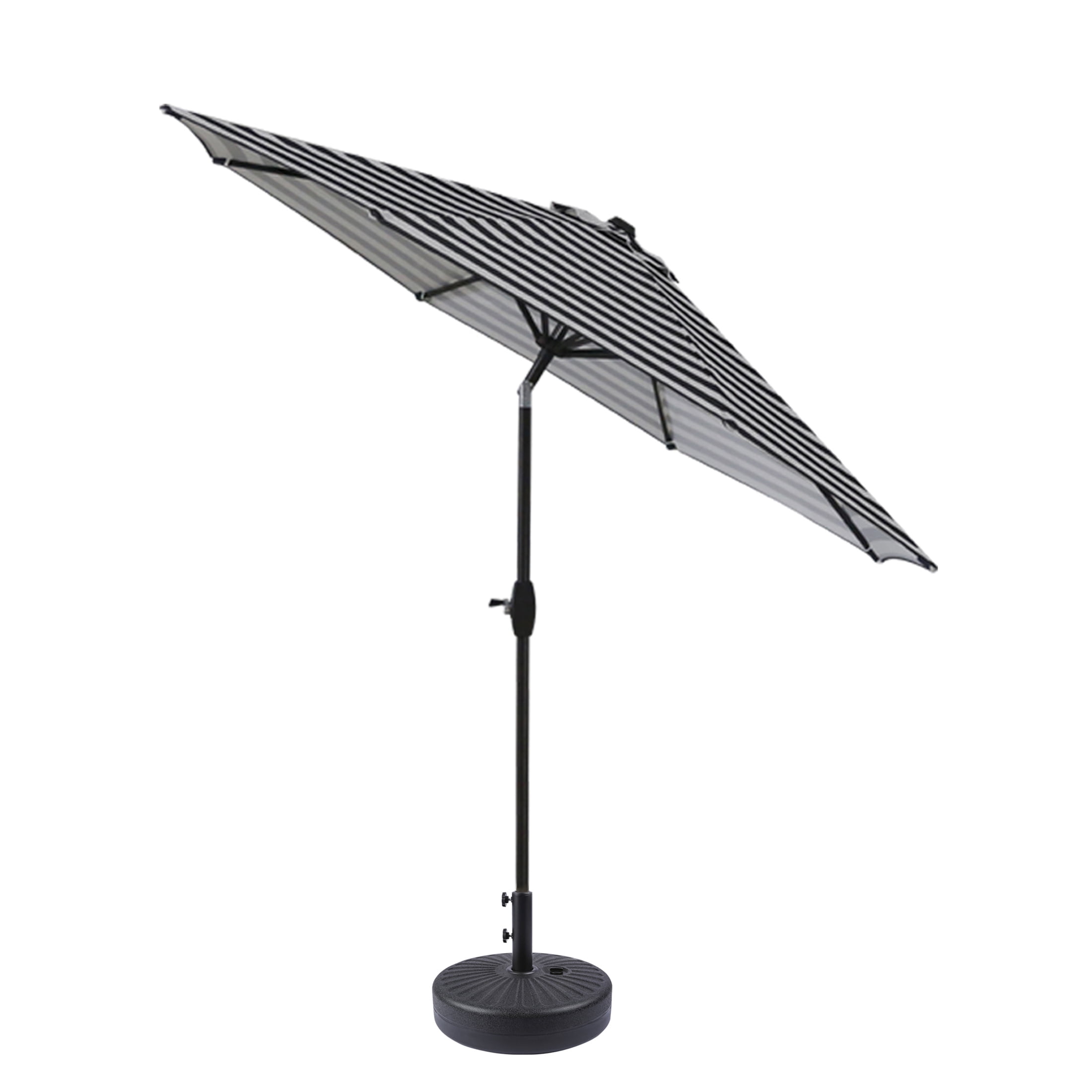 GARDEN 9 Ft Patio Umbrellas w/ Black Round Base Included for Outdoor Shade, Black/White Stripe