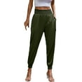 thumbnail image 1 of Pantalones de Yoga Gibobby con bolsillo Cintura elástica de satén para mujer Verde M, 1 of 4