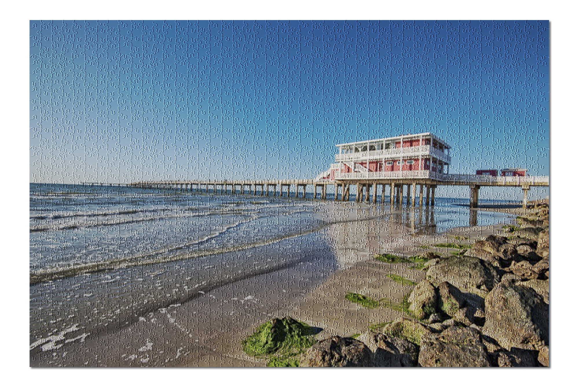 Galveston, Texas - Galveston Beach with Fishing Pier - Photography A-94490 (20x30 Premium 1000 Galveston, Texas - Galveston Beach with Fishing Pier - Photography A-94490 (20x30 Premium 1000