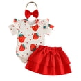 thumbnail image 2 of Tiijoy Baby Girls Outfits Cute Strawberry Ruffle Short Sleeve Romper Skirt Headband Set, 2 of 8