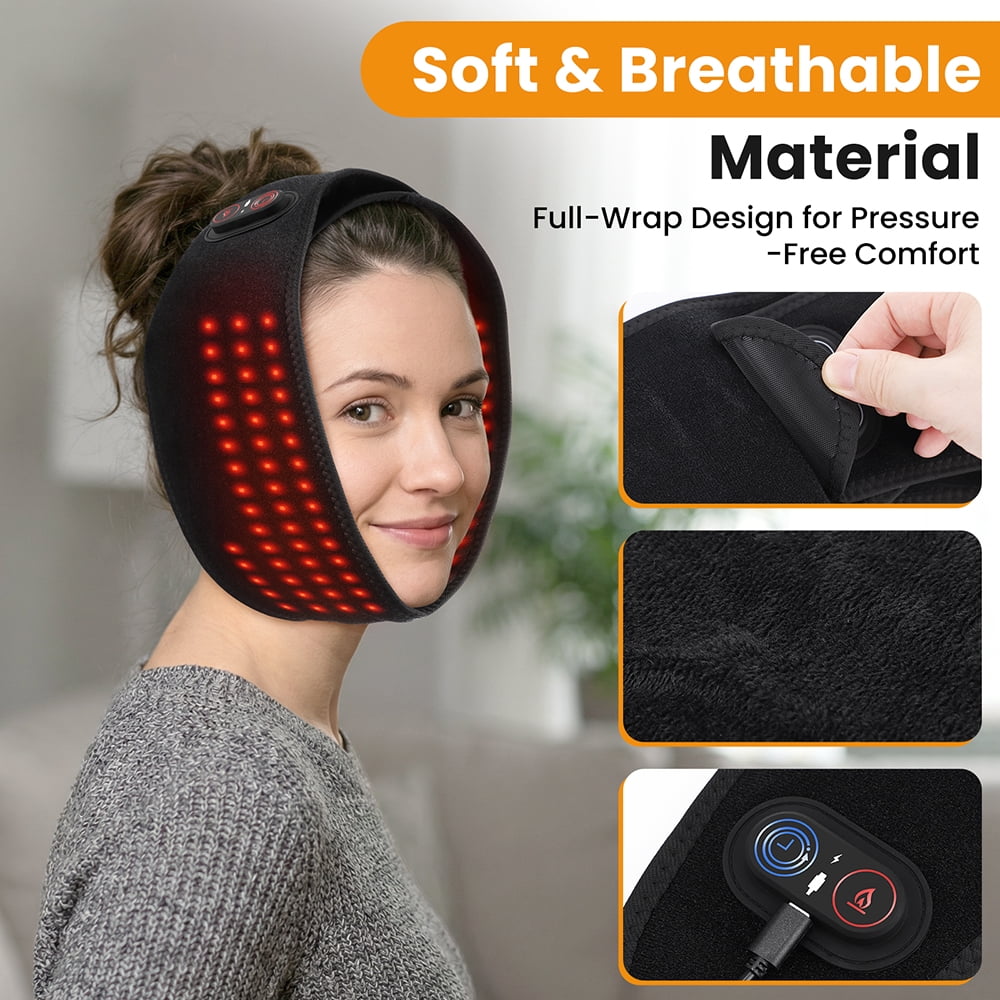 Cordless Face Heated Wrap, Led Light Heating Pad for Forehead Arm Wrist, Jaw Heating Pad with 3 Heating & Timing Modes, 5000mAh Battery for TMJ Relief, Relax