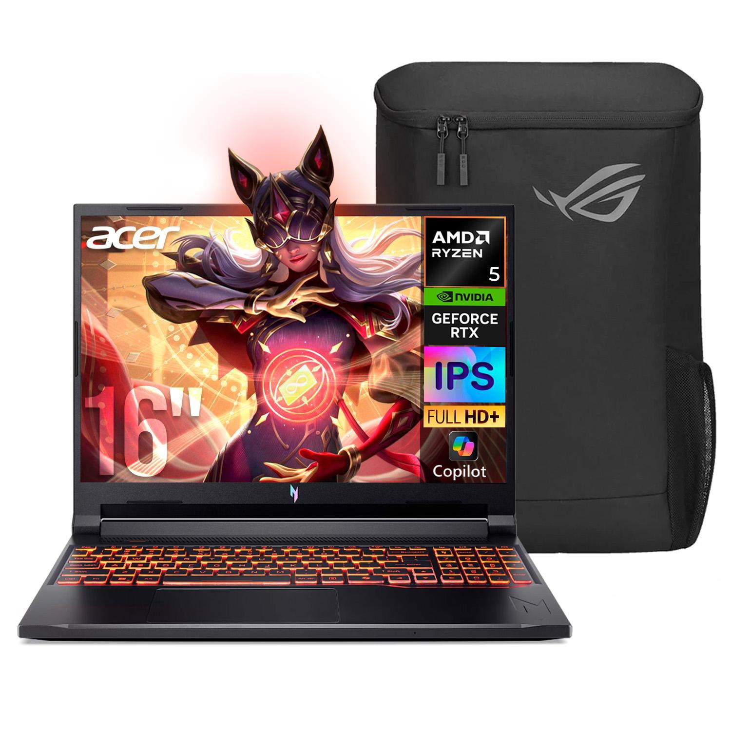 Laptop AI PC Gamer ACER Nitro V 16 GeForce RTX 5050 8GB Ryzen 5 240 NPU 32GB DDR5 1TB SSD 16" FHD+ 180Hz Teclado Ingles Mochila