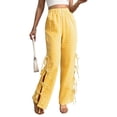 thumbnail image 3 of Womens Gingham Plaid Wide Leg Pants Y2k Lounge Pants Lace Up Loose Trousers Yellow M, 3 of 9