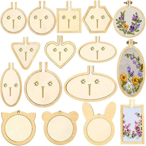 Mini Embroidery Hoop Wooden Mini Crossing Stitch Hoop Mini Ring Embroidery Circle for DIY Pendant Crafts Round Oval Vertical Oval Horizontal (16 S