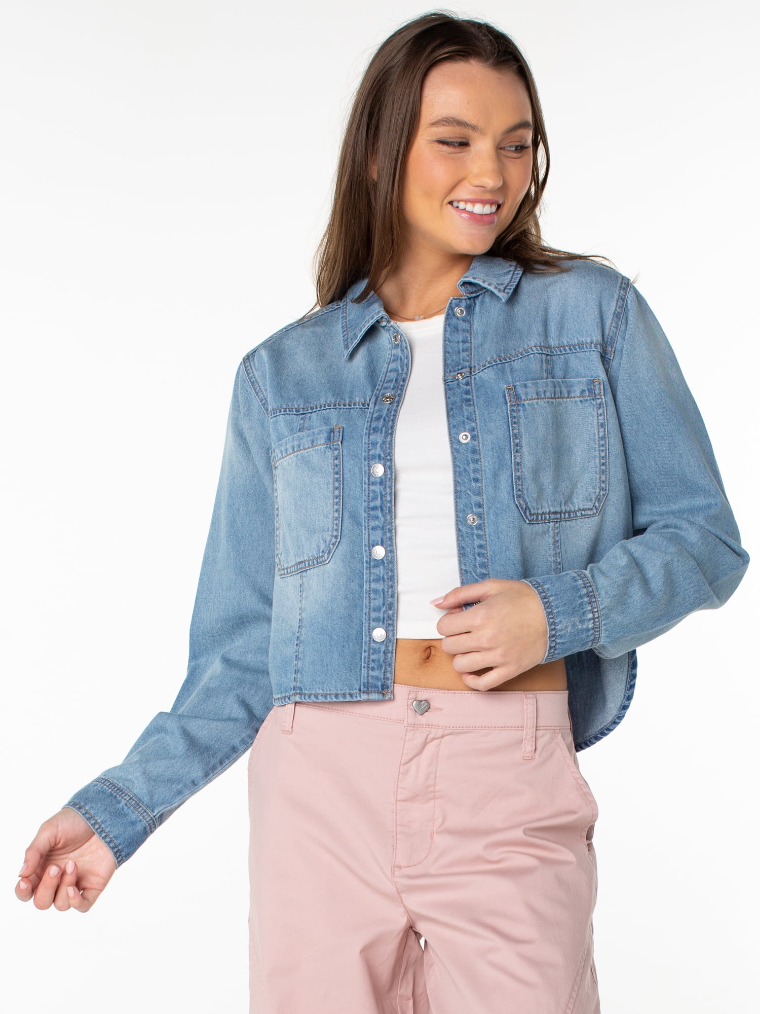 Celebrity Pink Women's and Women's Plus Hi Low Button Down Denim Top, Sizes XS-4X