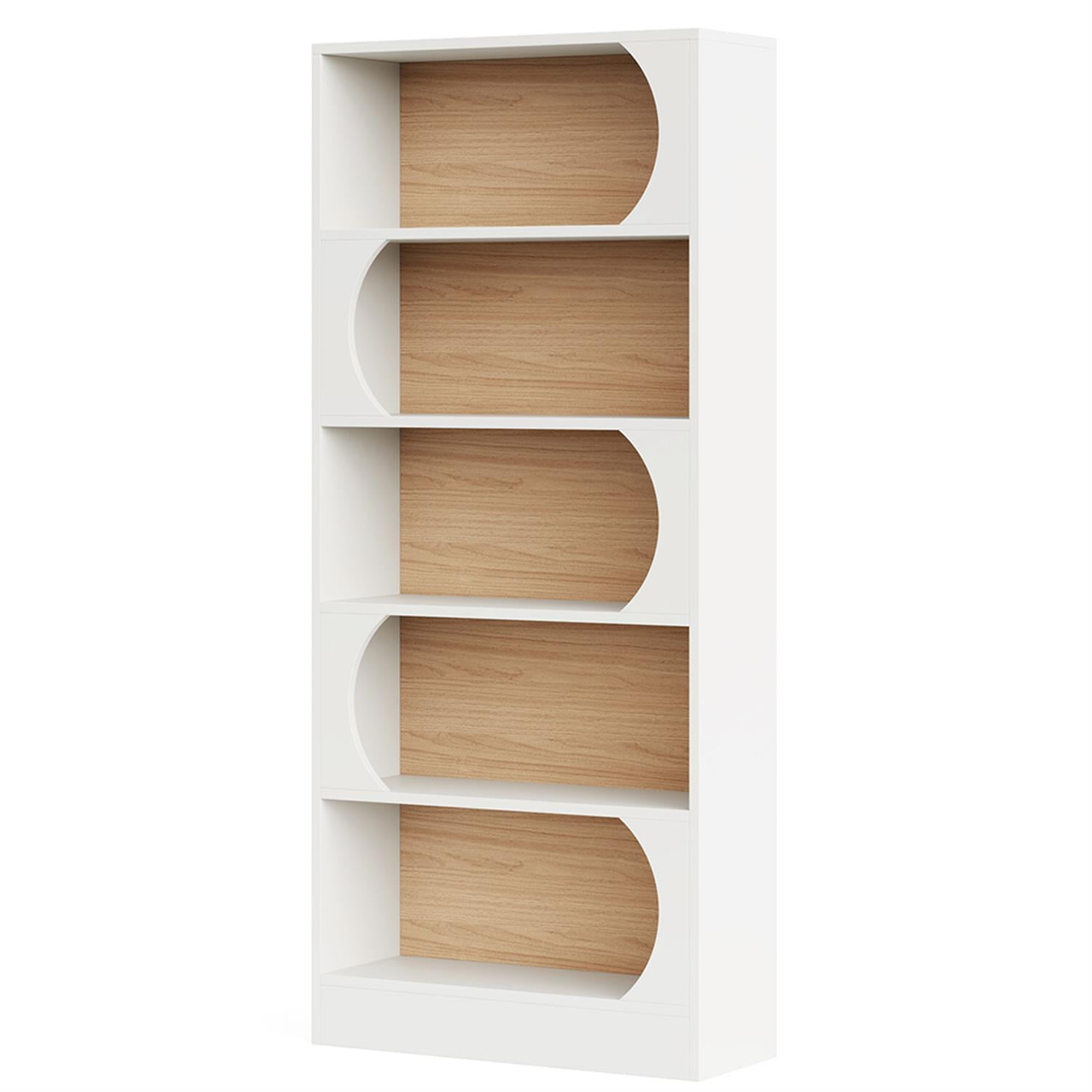 Demi Bonn 5-Tier Bookcase with Storage Shelves, Wood Bookshelf Storage Organizer, 70" Tall Display Standing Shelf Unit for Bedroom, Living Room, White