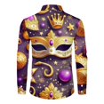thumbnail image 4 of Fgvctg Mens Button Down Shirt Mardi Gras Cotton Carnival Party Long Sleeve Shirts Fashion Collared Blouse Mask Print Oversized Business Casual Tops Orange L, 4 of 5