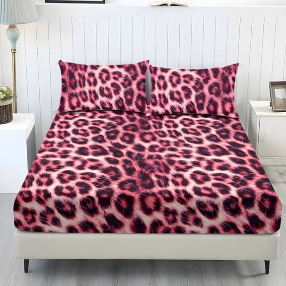 DISNIMO Leopard Print 3-Piece Bedding Set Twin Size Fitted Sheet Set, Soft Breathable Fabric, 1 Fitted Sheet & 2 Pillowcases, For Christmas Bedroom Decor, Suitable for All Season Use