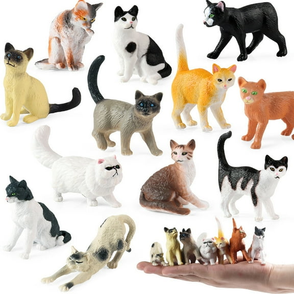 12Pcs Simulation Cat/Dog Figurine Realistic Miniature Cute Animal Figure Model PVC Solid Kitten/Puppy Statue Model Desktop Ornament Car Home Decoration