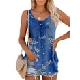 thumbnail image 1 of LUXUR Ladies Tops Solid Color Tank Button Denim Vest Loose Tee Shirt Floral Print Blouse Floral Dark Blue M, 1 of 2