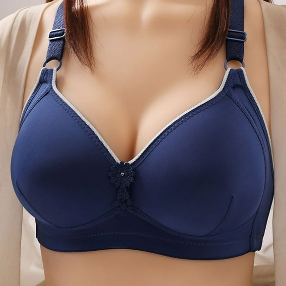 KBODIU Everyday Bras for Women, Plus Size Comfort Bras, Women's Ultimate Lift Wirefree Bra Embroidered Glossy Breathable Bra Underwear No Rims Bras No Underwire Blue