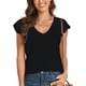 thumbnail image 1 of Camisa de encaje para mujer, escote en V profundo, ajuste holgado, color sólido, transpirable, blusa informal de verano para uso diario, negro XL, 1 of 8